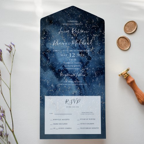 Celestial Night Sky  Silver Seal And Send All In One Invitation