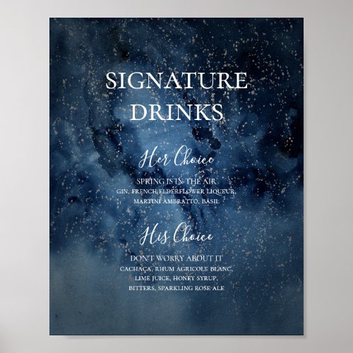 Celestial Night Sky  Silver Signature Drinks Sign
