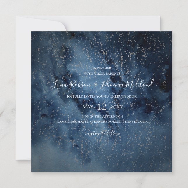 Celestial Night Sky | Silver Square Wedding Invitation (Front)