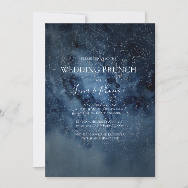 Celestial Night Sky | Silver Wedding Brunch Invitation (Front)