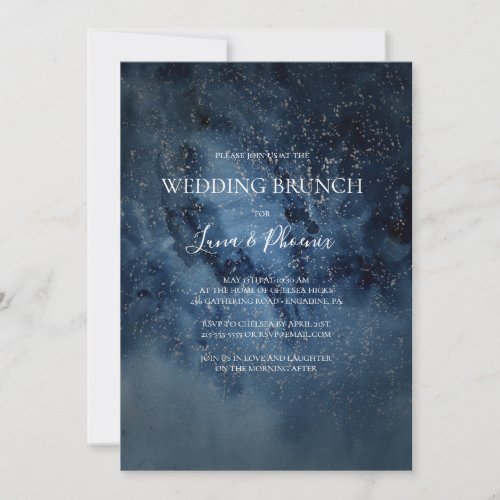 Celestial Night Sky  Silver Wedding Brunch Invitation