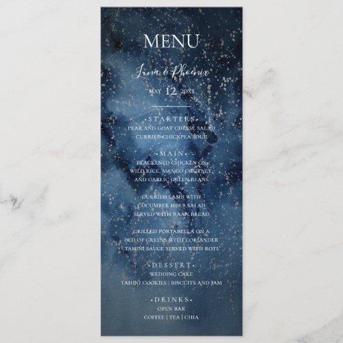 Celestial Night Sky  Silver Wedding Dinner Menu