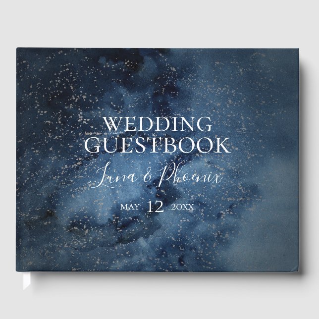 Celestial Night Sky | Silver Wedding Guest Book (Front)