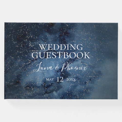 Celestial Night Sky  Silver Wedding Guest Book
