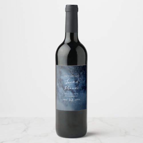 Celestial Night Sky  Silver Wedding Wine Label