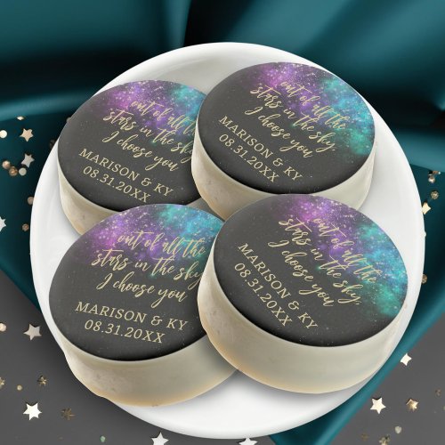 Celestial Night Sky Space Nebula Gold Star Wedding Chocolate Covered Oreo