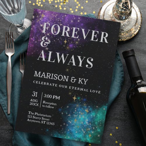 Celestial Night Sky Space Nebula Gold Star Wedding Invitation