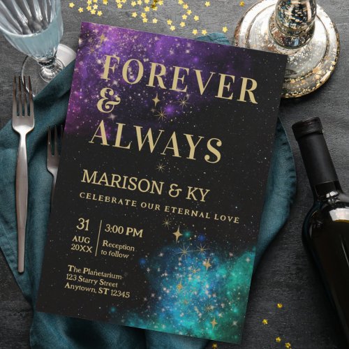 Celestial Night Sky Space Nebula Gold Star Wedding Invitation