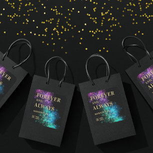 Celestial Night Sky Space Nebula Gold Star Wedding Square Sticker