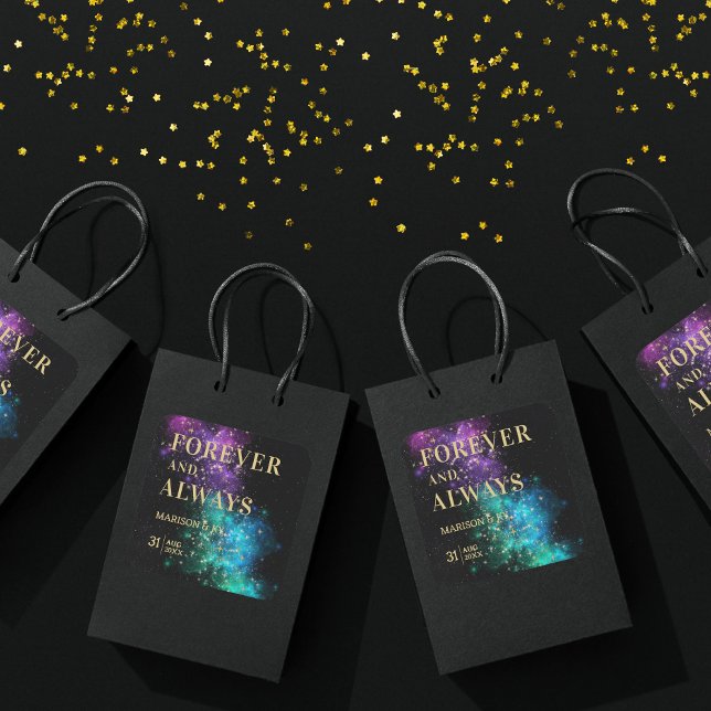 Celestial Night Sky Space Nebula Gold Star Wedding Square Sticker (Creator Uploaded)