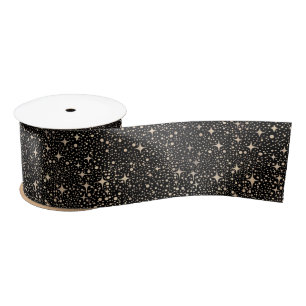 Celestial Night Sky Stars Black  Satin Ribbon