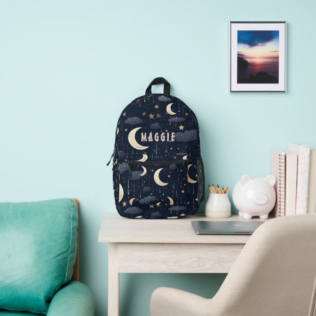 Celestial Night Sky Stars Monogram Printed Backpack (Insitu)