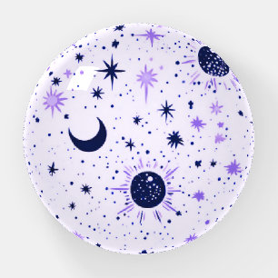 Celestial Night Sky Stars Moon Purple Cosmic Paperweight