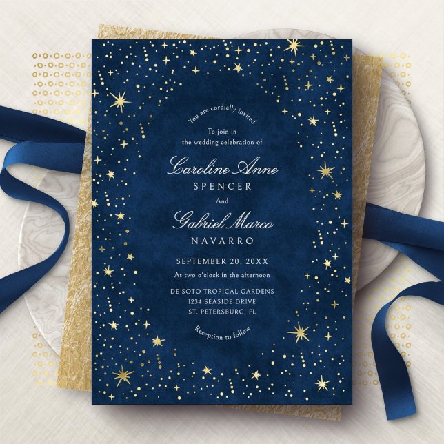 Celestial Night Sky Stars Wedding Foil Invitation (Creator Uploaded)