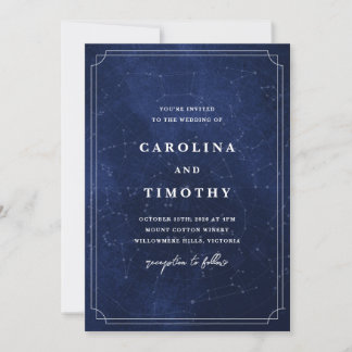 Celestial Night Sky Watercolour Wedding Invitation