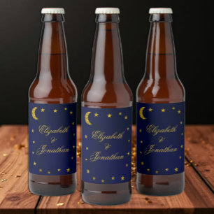 Celestial Night Sky Wedding Beer Bottle Label