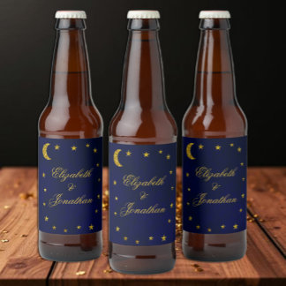 Celestial Night Sky Wedding Beer Bottle Label