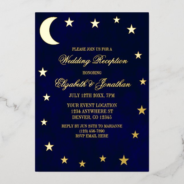 Celestial Night Sky Wedding Reception Foil Invitation (Front)