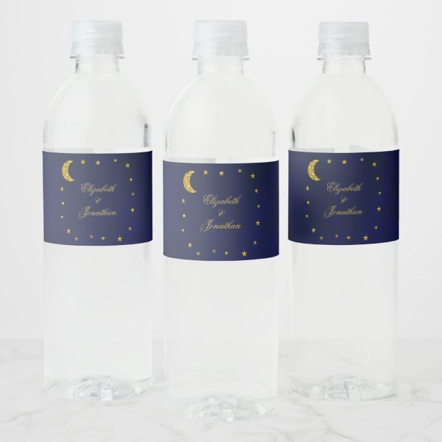 Celestial Night Sky Wedding Water Bottle Label (Bottles)