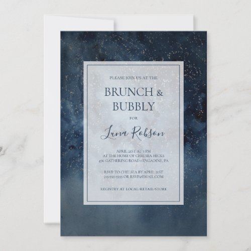 Celestial Night Sky With Frame Brunch and Bubbly Invitation