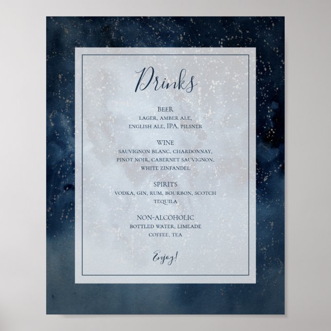 Celestial Night Sky With Frame Drinks Menu Sign (Front)