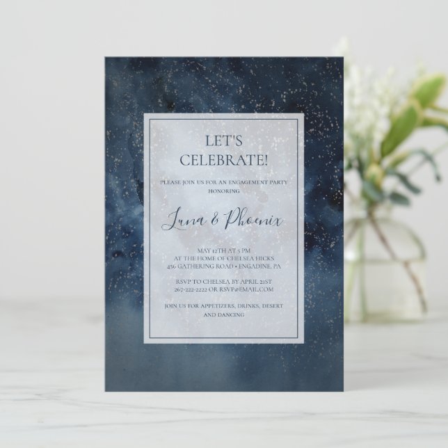 Celestial Night Sky With Frame Let's Celebrate Invitation (Standing Front)