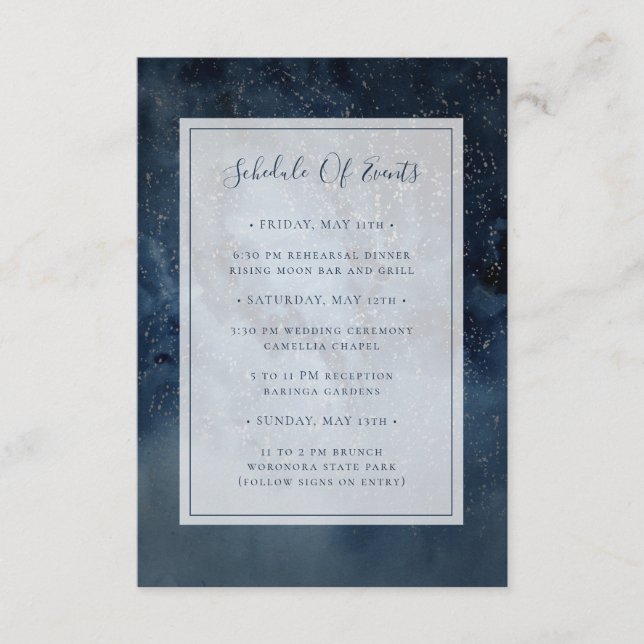 Celestial Night Sky With Frame Schedule of Events Enclosure Card (Front)