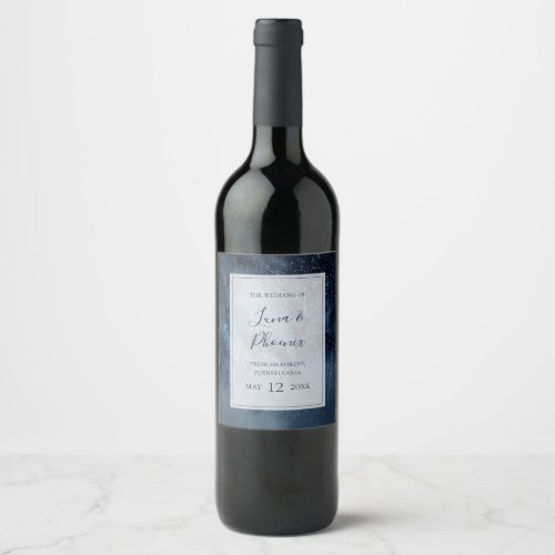 Celestial Night Sky With Frame Wedding Wine Label