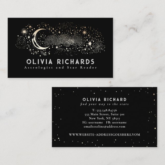 Celestial Night Stars Moon Black Cosmos Mystic  Business Card (Front/Back)