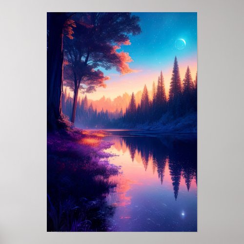 Celestial Nights Starlit River in the Woods Poster