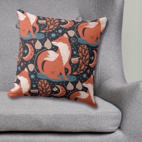 Celestial Nordic Red Fox Pattern Throw Pillow