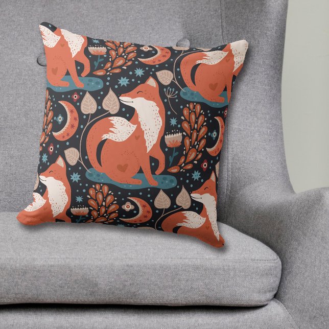 Celestial Nordic Red Fox Pattern Throw Pillow (Creator Uploaded)