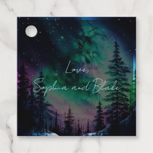 Celestial Northern Lights Personalized Wedding Favor Tags
