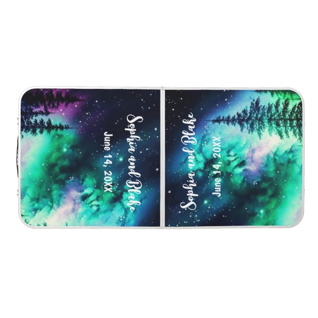 Celestial Northern Lights Wedding Beer Pong Table (Top)