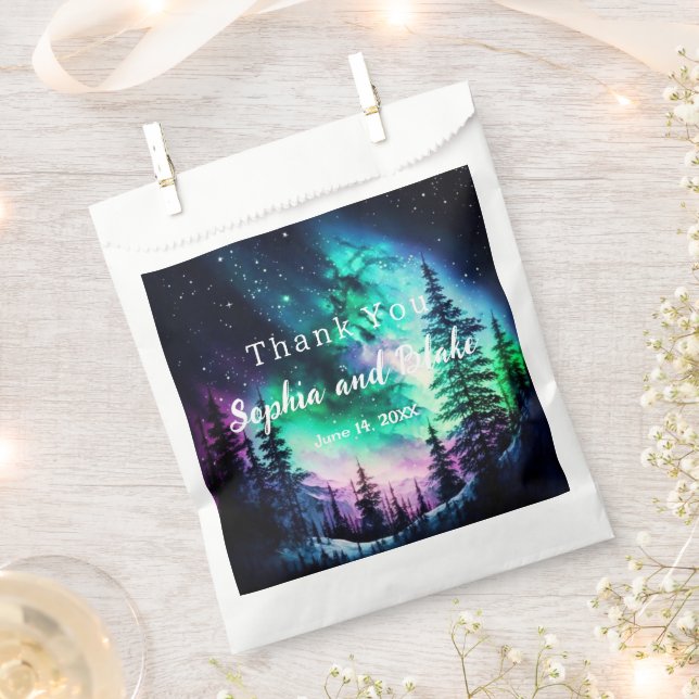 Celestial Northern Lights Wedding Favor Bags (Clipped)
