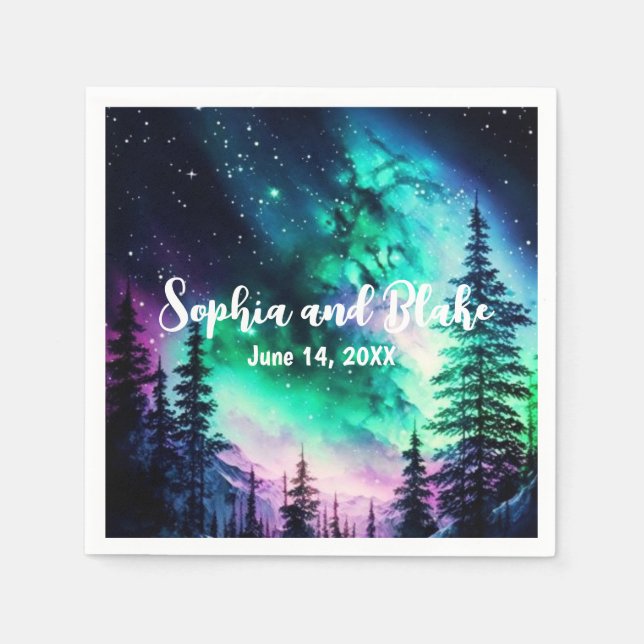 Celestial Northern Lights Wedding Napkins (Front)