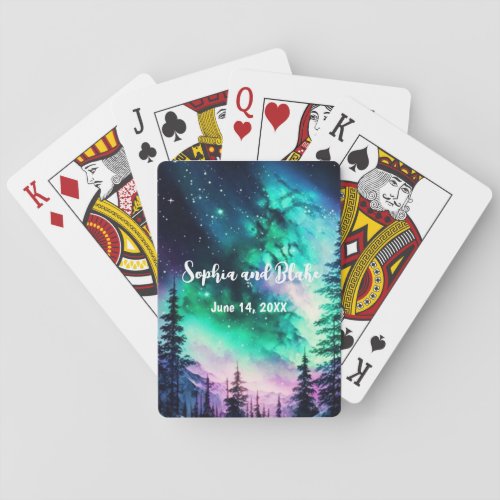 Celestial Northern Lights Wedding Playing Cards