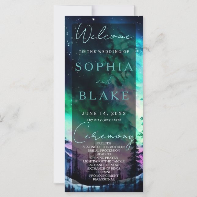 Celestial Northern Lights Wedding Program (Front)