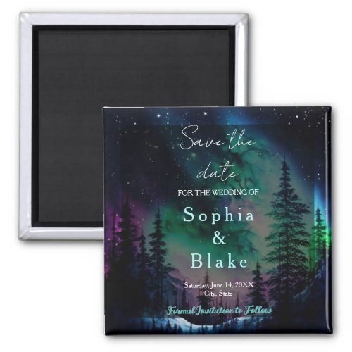 Celestial Northern Lights Wedding Save the Date Magnet