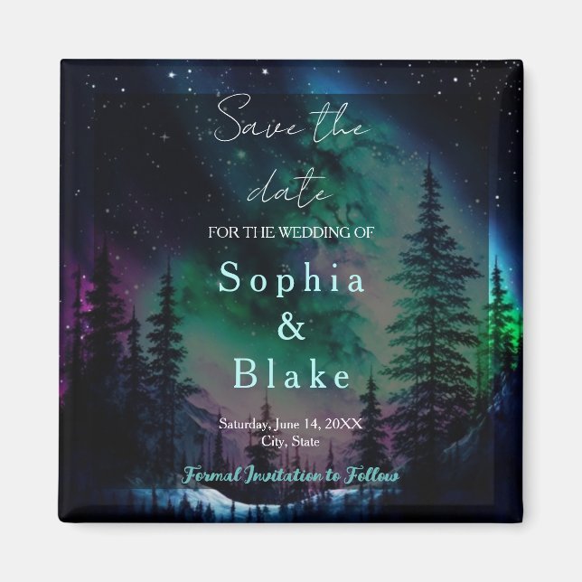 Celestial Northern Lights Wedding Save the Date Magnet (Front)