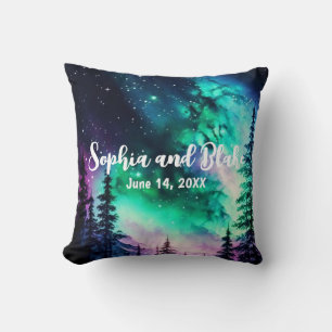 Celestial Northern Lights Wedding Throw Pillow