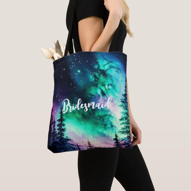 Celestial Northern Lights Wedding Tote Bag (Close Up)