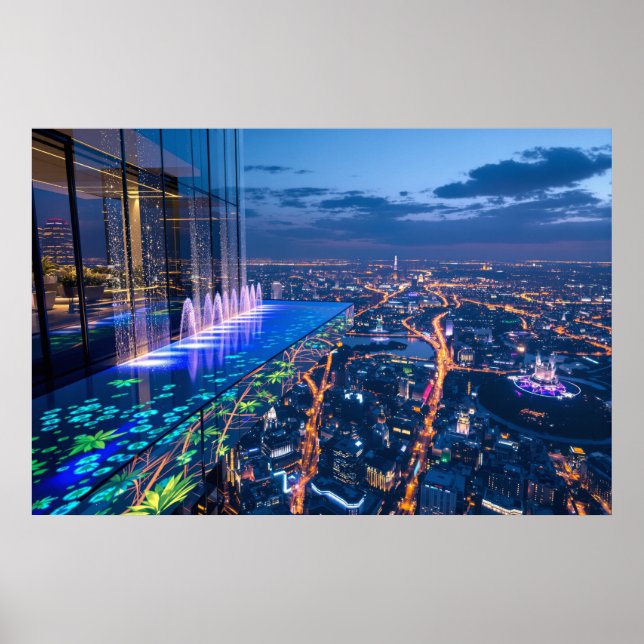 Celestial Oasis: Where City Lights Meet Paradise Poster (Front)