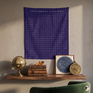 Celestial Observation Minimalist Grid Navy Blue Tapestry