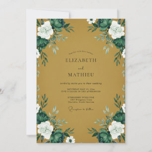 Celestial Ochre Painted Foliage Wedding Invitation