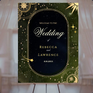 Celestial Olive Green Sun Moon Star Wedding Foam Board