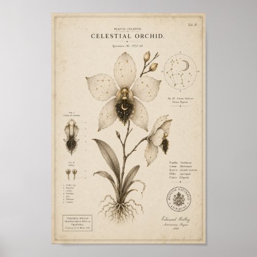 Celestial Orchid Victorian Botanical Museum Print