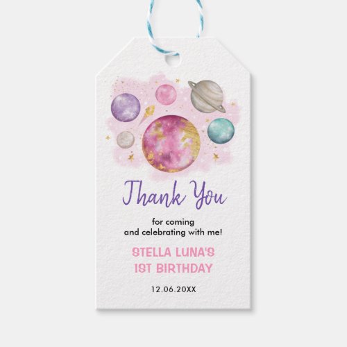Celestial Outer Space Pink Galaxy Birthday Favors Gift Tags