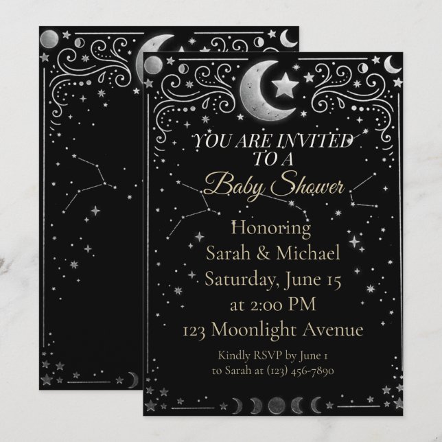 Celestial Over the Moon Baby Shower Invitation  (Front/Back)