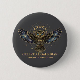 Celestial Owl Cosmic Guardian Button
